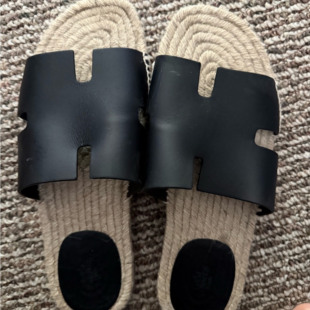 Hermes Black and Tan Sandals with Minimalist Design